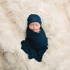 img 3 attached to Premium Knit Viscose from Bamboo Unisex Baby Swaddle Blanket - Large Size - Includes Infant Swaddle Wrap, 👶 Receiving Blanket, and Beanie Set - Ideal Baby Shower or Newborn Gift - Sailor Blue Color - Registry Must-Have