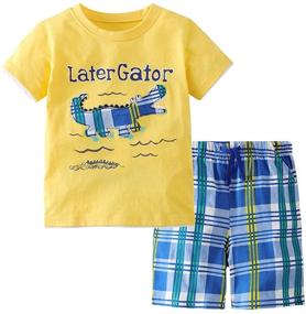 img 4 attached to LMYOVE Toddler T Shirt Outfits Yellow Trip Boys' Clothing for Clothing Sets