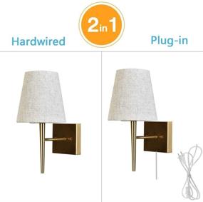 img 2 attached to 🛋️ EFINEHOME Mid-Century Modern Beige Fabric Shade Wall Sconce, Antique Gold 1-Light Indoor Wall Lamp Fixture for Hallway, Bathroom Vanity Sconces Wall Lighting (1 Set Plug in)