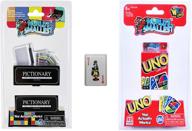 miniature classic games bundle: worlds smallest pictionary, uno card pack, & miniature playing cards - set of 3 items логотип