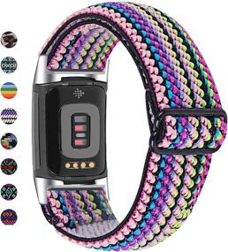 img 4 attached to Эластичная лента для Fitbit Charge 5 - регулируемые растягивающиеся нейлоновые оплетенные спортивные браслеты с бохо-узором для женщин и мужчин - запасной браслет для часов Fitbit Charge 5.