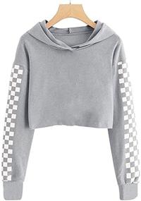 img 3 attached to 👚 FUMIKAZU Kids Crop Tops: Stylish Plaid Hoodies with Long Sleeves, Cute Pullover Sweatshirt with Convenient Pocket