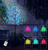 🎄 outdoor christmas decor: 6ft color changing cherry blossom light-up tree with multicolored flower lights for wedding party garden - perfect for decor inside & outside logo