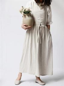 img 1 attached to 👩 X-Back Pleated Cotton Long Apron for Kitchen, Garden, and Florist Work - Beige (38.5x34.6in)