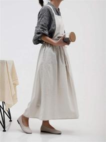 img 3 attached to 👩 X-Back Pleated Cotton Long Apron for Kitchen, Garden, and Florist Work - Beige (38.5x34.6in)