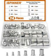 ispinner 114pcs rivet nuts - 304 stainless steel flat head threaded nutsert assortment kit (m3 m4 m5 m6 m8 m10) - improved seo logo