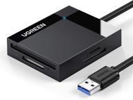 high-speed ugreen sd card reader usb 3.0 card hub adapter - read/transfer 4 cards at 5gbps simultaneously - compatible with cf, cfi, tf, sdxc, sdhc, sd, mmc, micro sdxc, micro sd, micro sdhc, ms uhs-i - for windows, mac, linux logo