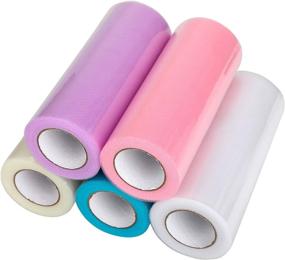 img 1 attached to 🎀 Konsait 5Pack 6INCH x 125Yards Tulle Rolls Assortment - Ideal for Table Runners, Chair Sashes, Bows, Pet Tutu Skirts, Sewing, Crafting, Fabric, Wedding, Halloween, Party Decor - Unicorn and Mermaid Themed - Gift Ribbon Included.