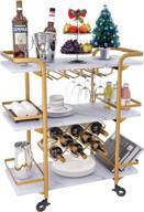 🍾 3-tier gold bar cart: upgrade your space with modern wine storage & serving cart, featuring wine rack, glass holder, gold metal handle & white marble wood - perfect for home or commercial use, outdoor & indoor logo