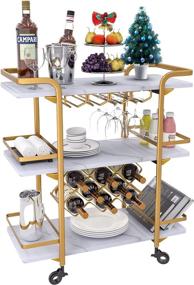 img 4 attached to 🍾 3-Tier Gold Bar Cart: Upgrade Your Space with Modern Wine Storage & Serving Cart, featuring Wine Rack, Glass Holder, Gold Metal Handle & White Marble Wood - Perfect for Home or Commercial Use, Outdoor & Indoor