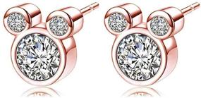 img 4 attached to Adorable Mouse Shape Stud Earrings in 925 Sterling Silver with Dazzling Cubic Zirconia - Perfect Gift for Women and Girls