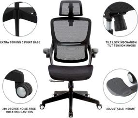 img 2 attached to SAMOFU Ergonomic Mesh Office Chair with 3D Lumbar Support, Adjustable Headrest, and Flip up Arms – Black