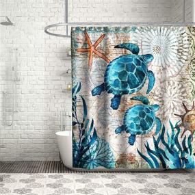 img 3 attached to 🐢 Nautical Green Sea Turtles Beach Theme Fabric Shower Curtain Sets Bathroom Blue Ocean Decor Hooks | Waterproof, Washable, 70 x 70 inches, Teal