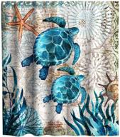 🐢 nautical green sea turtles beach theme fabric shower curtain sets bathroom blue ocean decor hooks | waterproof, washable, 70 x 70 inches, teal logo