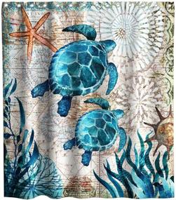 img 4 attached to 🐢 Nautical Green Sea Turtles Beach Theme Fabric Shower Curtain Sets Bathroom Blue Ocean Decor Hooks | Waterproof, Washable, 70 x 70 inches, Teal