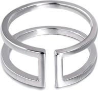 💍 sleek sterling silver adjustable double line bar rings for women - stylish statement ring logo