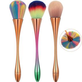 img 4 attached to 3-Piece Colorful Makeup Brush Set: Large Powder Mineral Brushes, Soft Fluffy Nail 💄 Art Dust Brush - Ideal for Daily Makeup including Foundation, Blush & Loose Powder