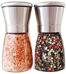 img 2 attached to 🌶️ Premium Set of 2 Pepper Salt Grinders: Refillable Glass Body, Adjustable Coarseness, Ceramic Rotor Mechanism, Stainless Steel Top with Lid