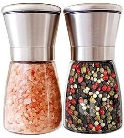 img 3 attached to 🌶️ Premium Set of 2 Pepper Salt Grinders: Refillable Glass Body, Adjustable Coarseness, Ceramic Rotor Mechanism, Stainless Steel Top with Lid