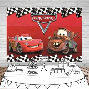 img 2 attached to 🎉 Vibrant Botong Cartoon Car Mobilization Backdrop: 7x5ft Birthday Party Themed, Car Racing Story with Black White Grid and Red Photo Backgrounds – Perfect for Photography and Birthday Party Banners