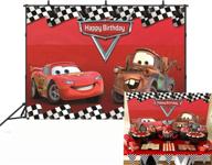 🎉 vibrant botong cartoon car mobilization backdrop: 7x5ft birthday party themed, car racing story with black white grid and red photo backgrounds – perfect for photography and birthday party banners logo