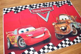 img 1 attached to 🎉 Vibrant Botong Cartoon Car Mobilization Backdrop: 7x5ft Birthday Party Themed, Car Racing Story with Black White Grid and Red Photo Backgrounds – Perfect for Photography and Birthday Party Banners