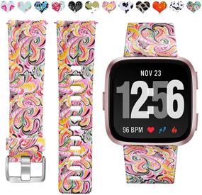 img 4 attached to 🌸 Полосы с неизменным рисунком Maledan для Fitbit Versa 2/Versa Lite SE/Versa - стильные цветочные ремешки для женщин и мужчин