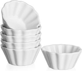 img 4 attached to DOWAN 6 Oz Oven Safe Porcelain Creme Brulee Ramekins - Set of 6 Flower-Shaped White Custard Cups, Dishwasher and Microwave Safe