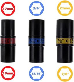 img 3 attached to 🔧 Набор головок для ключа Drixet 1/2" Drive Lug Nut Impact Flip с кейсом - Универсальный набор из 4 штук Cr-Mo 6-точечных узкостенных головок для колесных гаек дюймовых и метрических размеров с цветовой кодировкой для гаек на шинах/колесах - Размеры 3/4, 13/16, 7/8”-17, 19, 21 мм