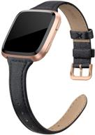 👩 swees leather bands for fitbit versa 2 / versa lite - genuine leather replacement strap for versa women (black, champagne, rose gold, tan) logo