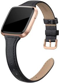 img 4 attached to 👩 SWEES Leather Bands for Fitbit Versa 2 / Versa Lite - Genuine Leather Replacement Strap for Versa Women (Black, Champagne, Rose Gold, Tan)