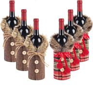 🎄 6-piece christmas sweater wine bottle covers set - plaid wine bottle clothes with linen dress, faux fur collar, button coat design - xmas party decorations and wine bottle bags логотип