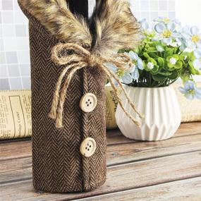 img 2 attached to 🎄 6-Piece Christmas Sweater Wine Bottle Covers Set - Plaid Wine Bottle Clothes with Linen Dress, Faux Fur Collar, Button Coat Design - Xmas Party Decorations and Wine Bottle Bags