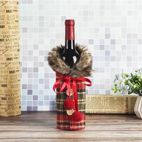 img 1 attached to 🎄 6-Piece Christmas Sweater Wine Bottle Covers Set - Plaid Wine Bottle Clothes with Linen Dress, Faux Fur Collar, Button Coat Design - Xmas Party Decorations and Wine Bottle Bags