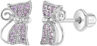 adorable 925 sterling silver pink cubic zirconia screw back cat earrings for young girls & pre teens - locking animal themed jewelry perfect for formal and playful outfits - kitty logo