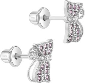 img 3 attached to Adorable 925 Sterling Silver Pink Cubic Zirconia Screw Back Cat Earrings for Young Girls & Pre Teens - Locking Animal Themed Jewelry Perfect for Formal and Playful Outfits - Kitty