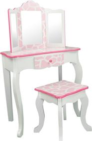 img 4 attached to 💄 Teamson Kids Pretend Play Vanity Table and Chair Set with Mirror, Makeup Dressing Table and Drawer, Fashionable Giraffe Print Design, Gisele Pink and White Vanity Set for Kids