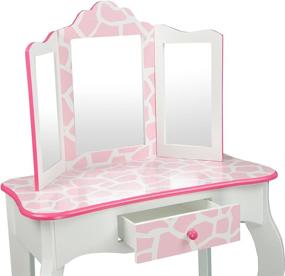 img 2 attached to 💄 Teamson Kids Pretend Play Vanity Table and Chair Set with Mirror, Makeup Dressing Table and Drawer, Fashionable Giraffe Print Design, Gisele Pink and White Vanity Set for Kids