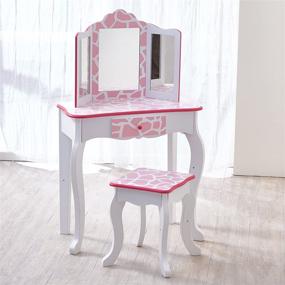 img 3 attached to 💄 Teamson Kids Pretend Play Vanity Table and Chair Set with Mirror, Makeup Dressing Table and Drawer, Fashionable Giraffe Print Design, Gisele Pink and White Vanity Set for Kids