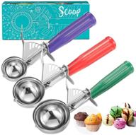 melon scooper set, stainless steel ice cream scoop set of 3 - includes large, medium, and small cookie scoops - elegant packaging logo