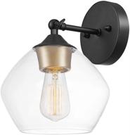 🌍 globe electric harrow 1-light wall sconce: matte black with gold accent socket and clear glass shade logo
