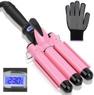 🔥 3 barrel curling iron with adjustable temperature and lcd display - fast heating pink hair crimper logo