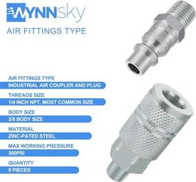 img 1 attached to 🔌 WYNNsky 3/8 Inch High Flow Air Coupler and Plug Kit - Steel Material, 9 Piece Fittings for Air Compressor Hose Accessories - 1/4 Inch NPT Threads Size