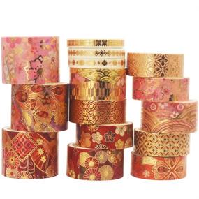 img 4 attached to 🌸 YUBBAEX Splendid Gold Foil Washi Tape Set: Embroidery Pattern Decorative Tapes for Crafts, Journals, Planners, Scrapbooks, Wrapping - 15 Rolls - Fierce Flowers