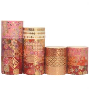 img 3 attached to 🌸 YUBBAEX Splendid Gold Foil Washi Tape Set: Embroidery Pattern Decorative Tapes for Crafts, Journals, Planners, Scrapbooks, Wrapping - 15 Rolls - Fierce Flowers