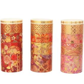 img 1 attached to 🌸 YUBBAEX Splendid Gold Foil Washi Tape Set: Embroidery Pattern Decorative Tapes for Crafts, Journals, Planners, Scrapbooks, Wrapping - 15 Rolls - Fierce Flowers