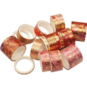 img 2 attached to 🌸 YUBBAEX Splendid Gold Foil Washi Tape Set: Embroidery Pattern Decorative Tapes for Crafts, Journals, Planners, Scrapbooks, Wrapping - 15 Rolls - Fierce Flowers