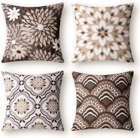 img 4 attached to Phantoscope Set of 4 New Living Series Dahlia and Oriental Double Side Print Decorative Throw Pillow Case Cushion Cover, Coffee, 18 x 18 inches, 45 x 45 cm - Stylish and Cozy Home Décor Accessory