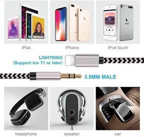 img 2 attached to 🎧 Apple MFi Certified Aux Cord for iPhone - Lightning to 3.5mm Nylon Braided Audio Music Cable for Car, Home Stereo, Speaker, Headphone - Compatible with iPhone 12/11 Pro/XS/XR/X 8 7, iPad, iPod (3.3FT, Silver)