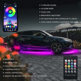 img 1 attached to 🚗 YUZ RGB Underglow Car Lights with APP Remote Control - 16 Million Colors, Music Sync, Waterproof Underbody Lights Kit, 4 LED Strip Lights for Cars SUV Trucks, DC 12V